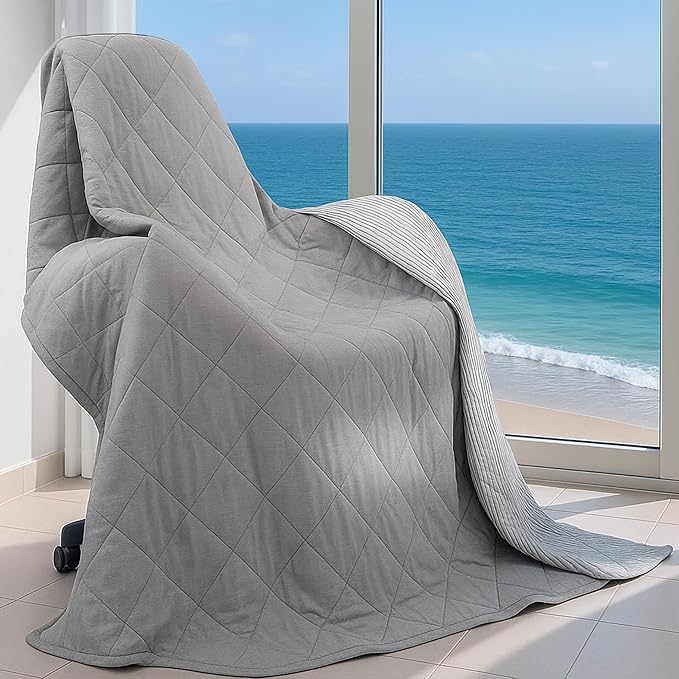 DOWNCOOL Cooling Blanket, Grey Reversible Blanket for Hot Sleeper,Breathable Summer Comforter, Lightweight Soft Q-Max>0.4 Arc-Chill Cool Comforter, 60"X70"