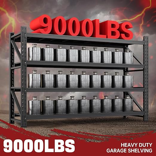 9000LBS Storage Shelves, 75" W Garage Shelving Heavy Duty Metal Adjustable Garage Shelves, Shelving Units Industrial Shelving for Warehouse, 75" W x 24" D x 70" H, Black