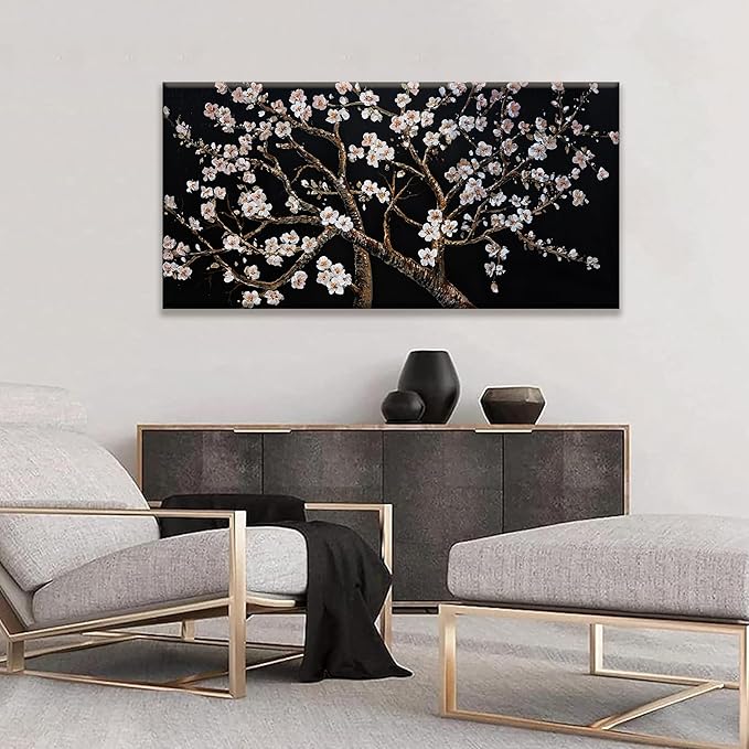 Canvas Wall Art Decor Large Black and White Wall Art Pictures For Living Room Tree of Life Wall Art Prints Canvas Art Wall Decor Flowers Artwork for Walls Bedroom Home Aesthetic Decor 24" x 48"