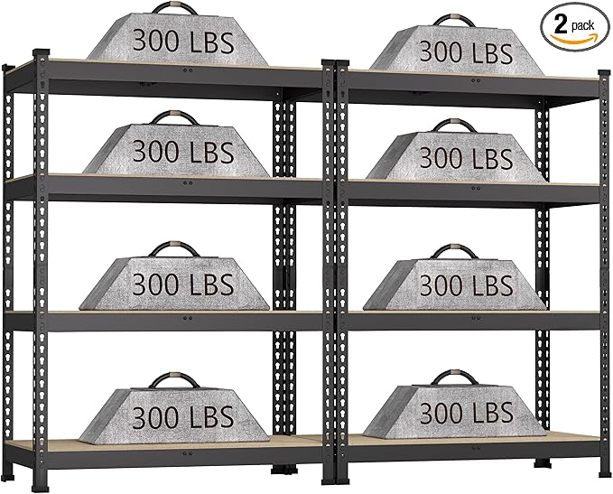 2 Packs 36" W x 16" D x 55" H Adjustable Garage Storage Shelves - 4-Shelf Heavy Duty Shelving Unit, Metal Utility Storage Organizer Racks for Warehouse Pantry Closet Kitchen, Black