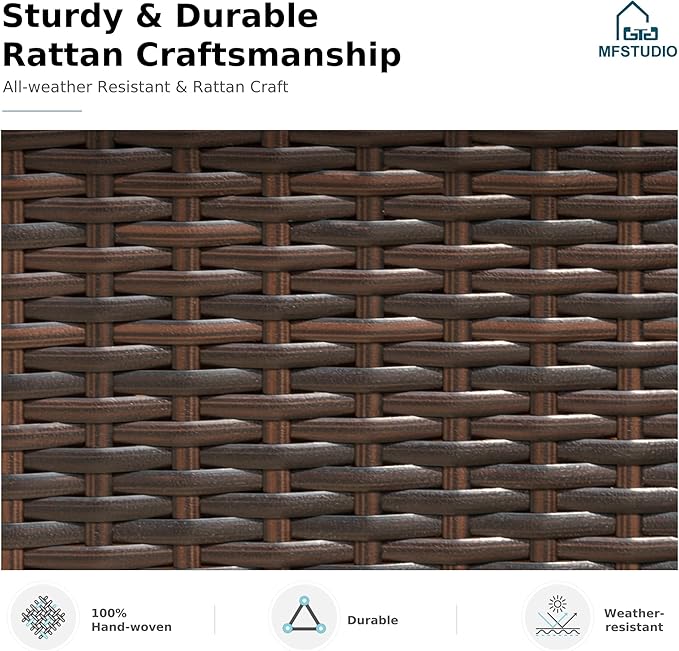 MFSTUDIO Pieces Patio Dining Set, All Weather Patio Furniture Set for with Rectangular Cast Aluminum Table and Wicker Chairs, Outdoor Patio Table and Chairs Dining Set