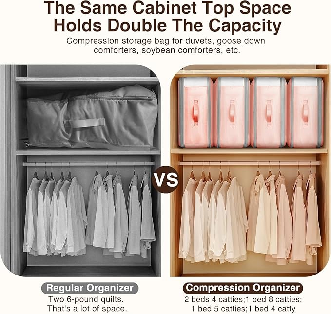 1 Pack Compression Storage Bags - 110L Large Capacity Comforter Storage Bag, 3-Layer Washable Ultra Space Saving Self Compression Organizer Space Bags for Blankets, Sweaters, Sheets, Pink