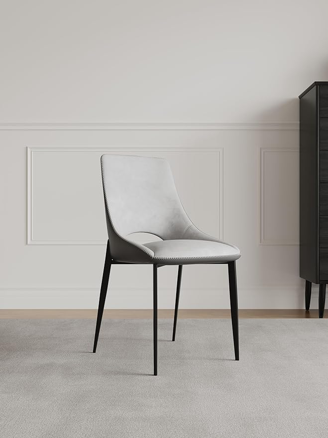 Modern Dining Chairs Gray Dining Chair Set of 2 Mid-Century Modern Kitchen Dining Chairs Armless Velvet + Faux Leather Cushioned Side Chair Beige Gray Metal Legs