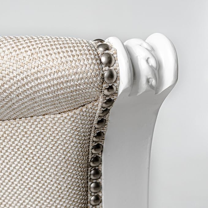 Maven Lane Pullman Counter Stool 26 Inches – Swivel Stool with Footrest – White Solid Wood Frame & Natural Fabric Upholstery – Perfect for Kitchen Islands & Counters