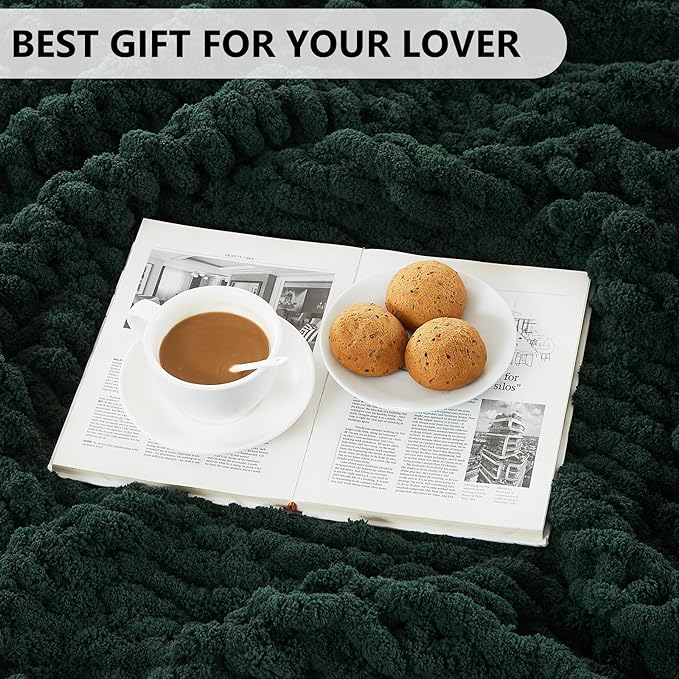 L'AGRATY Chunky Knit Blanket Throw - Soft Chunky Throw Blanket 60x80: 100% Hand Kintted Chenile Crochet Throw Blanket for Couch - Large Cable Knit Chunky Blanket for Home Decor(Olive Green)