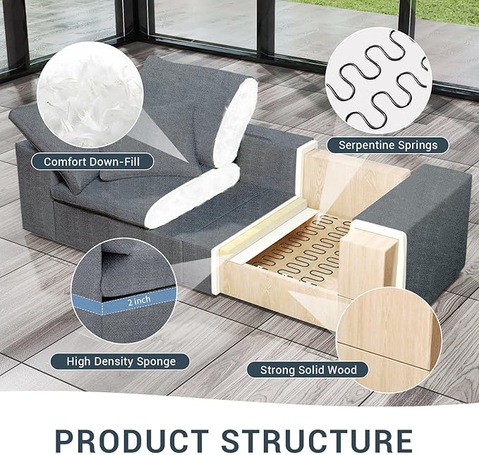 Modular Sectional Sofa Cloud Couch,Down Filled Comfy Cloud Modern Sofa,L Shape Oversized Couch Cushion Covers Removable for Living Room,Light Blue