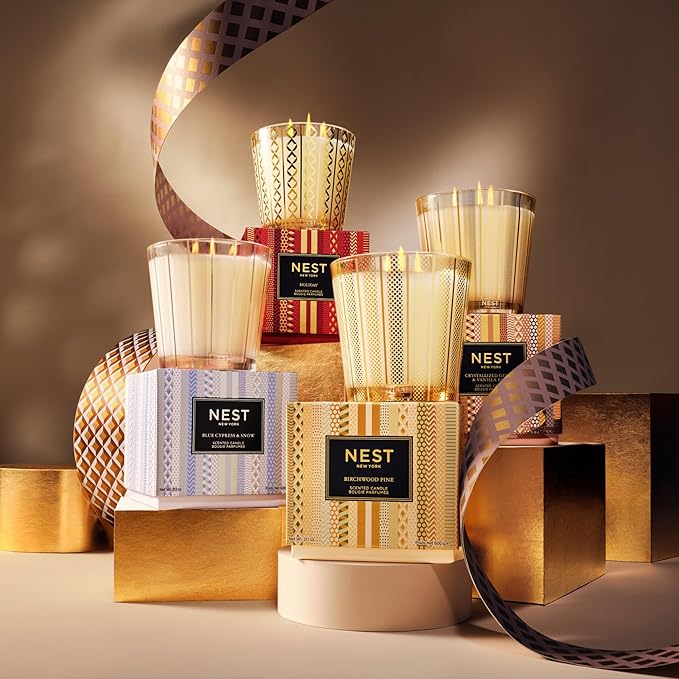 NEST New York Scented 3-Wick Candle, Crystallized Ginger & Vanilla Bean - 21.2 oz - Up to 100-Hour Burn Time - Reusable Glass Vessel