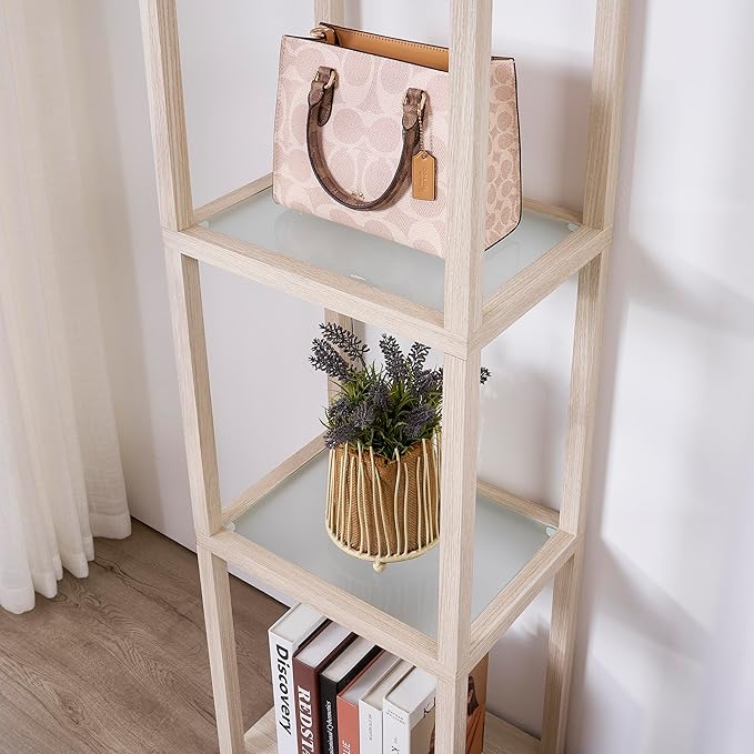 FENLO LED Display Shelf Unit – Dimmable Lighted Furniture for Bedroom, Living Room, or Office – Glass Curio Cabinet Shelf Lamp with App + Remote Control + Adjustable Lighting