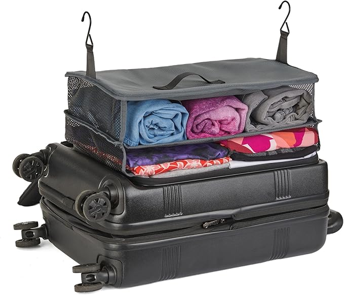 Biaggi Hangmates 3-Tiered ZipCube - Hanging Shelf Cube with Packing Compartments for Travel Organization - Lightweight and Durable - Dimensions 19”x 16” x 11.5” Opened - LARGE