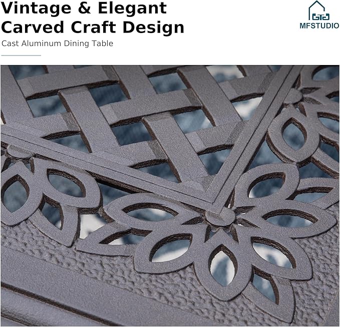 MFSTUDIO Pieces Patio Dining Set, All Weather Patio Furniture Set for with Rectangular Cast Aluminum Table and Wicker Chairs, Outdoor Patio Table and Chairs Dining Set