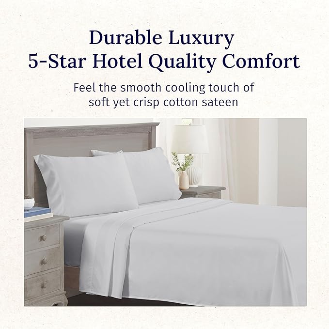 California Design Den Hotel Quality Twin Size Sheets Set - Luxury 600 Thread Count Sateen, Natural 100% Cotton, Fully Elasticized Deep Pocket Twin Sheets Set Cotton, Cool and Durable - Light Silver