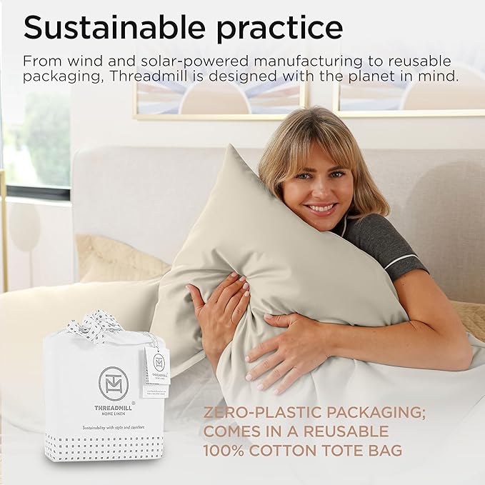 Threadmill Sheets for Twin Mattress | 600 Thread Count Twin Bed Sheets Set with 15” Deep Pocket | Sateen Weave 3-Piece Bedding Set with Cooling Effect | Taupe