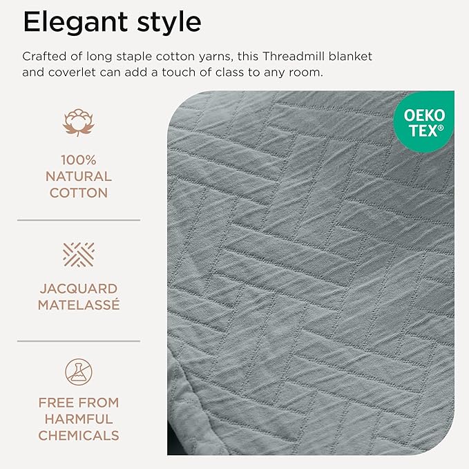 Threadmill Luxury Cotton Blankets for King Size Bed | All-Season Cozy 100% Cotton King Size Blanket | Jacquard Soft & Lightweight Coverlet fits California King Size Bed, 104x92 | Scottish Grey