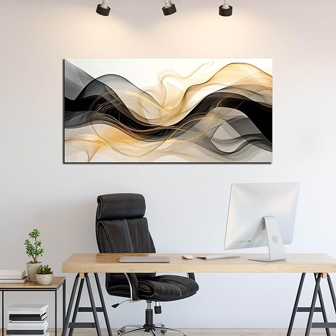 AOZEMI Abstract Wall Art Black White Canvas Art Gold Pictures Wall Decor Prints Artwork for Bedroom Living Room Home Office Kitchen 29x59