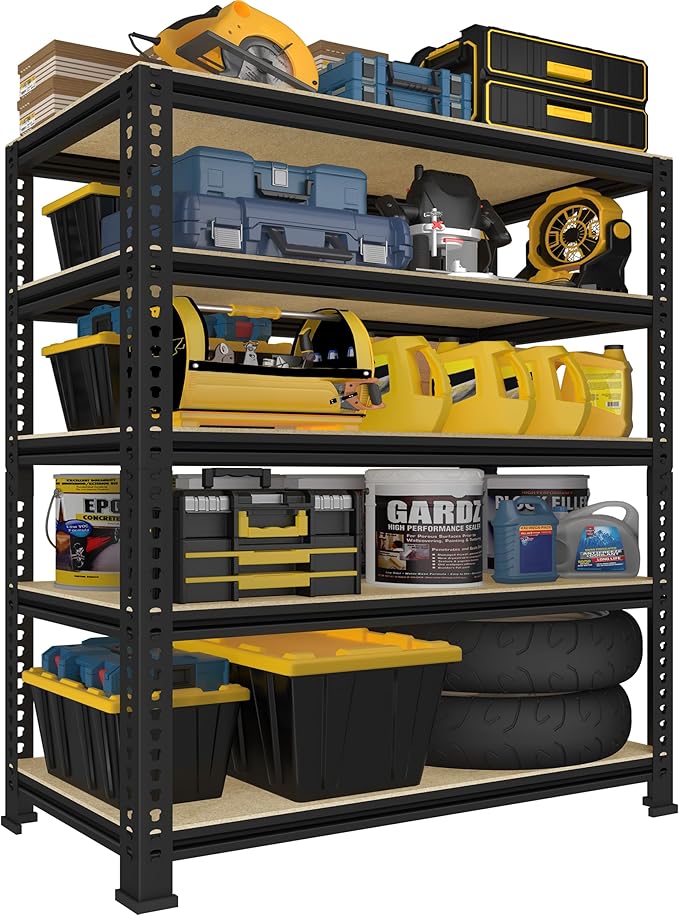 PrimeZone Heavy Duty Garage Storage Shelves, 31.5" W x 16" D x 63" H Adjustable Gargae Shelving, 5 Tier Metal Shelving Unit, Storage Shelf Utility Rack Organizer for Garage, Warehouse, Pantry, Black