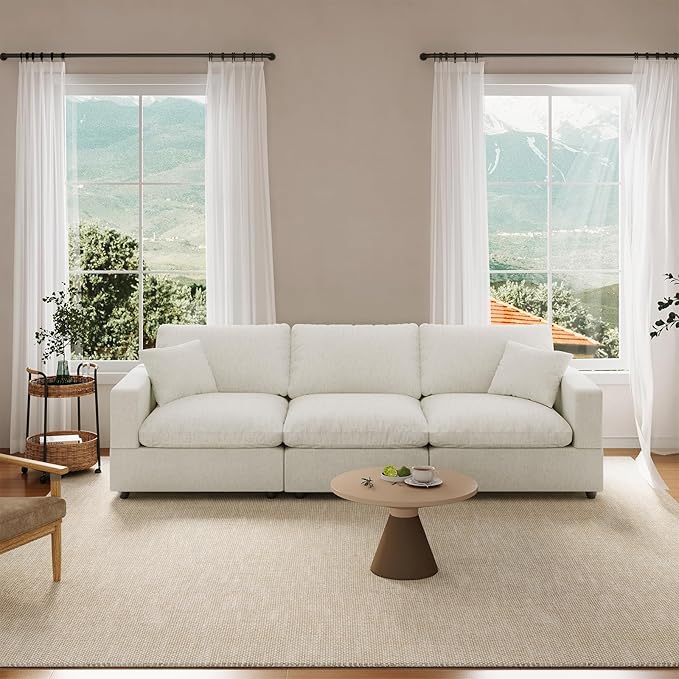 Cloud Couch Modular Sectional Sofa, 95.4" 3-Seater Sectional Couches for Living Room, Convertible Cloud Sofa, Down Filled Wide & Deep Seat, Removable Washable Cushion Cover & Backrest Pillow Cover