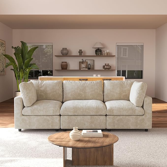 JACH 3-Seater Sectional Couches for Living Room, Deep Seat Modular Sofas, Cloud Sectional Couch, Sofa Covers Washable, Minimalist Modern Sofa for Living Room, Apartment, Khaki