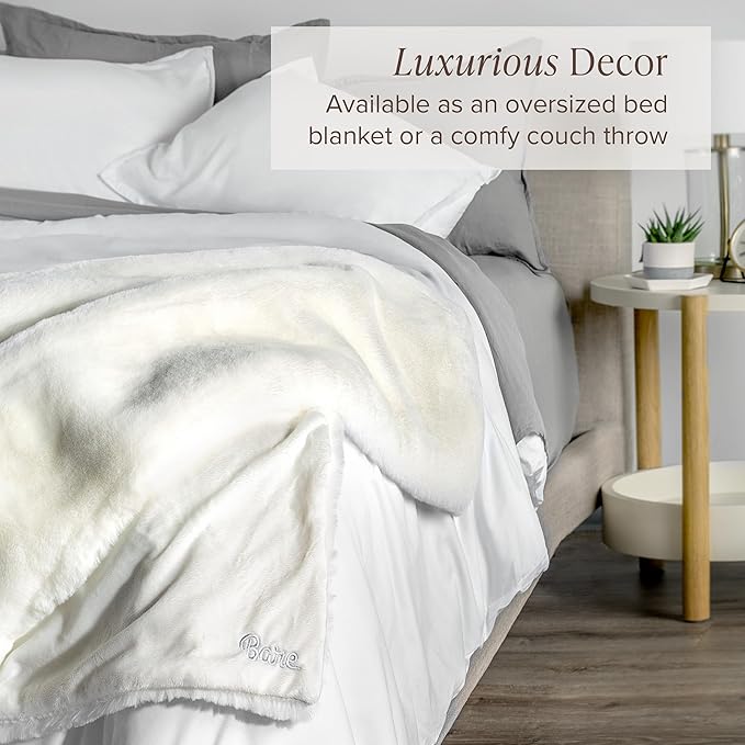 Bare Home Faux Fur Blanket - Ultra-Soft Luxurious - Cozy Warm Blanket for Couch, Sofa, Chair, Bed - Fuzzy Fluffy Super Soft - Decorative Bed Blanket, 80x60 inches (Oversized, White)