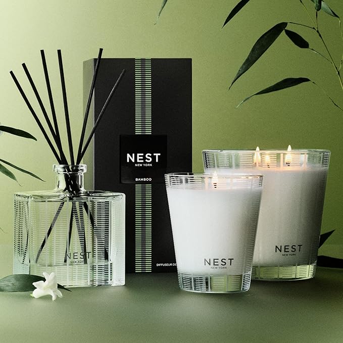 NEST New York Reed Diffuser, Bamboo - 5.9 fl oz - Fragrance for Up to 90 Days - Reusable, Refillable Glass Holder - Includes 8 All-Natural Reed Sticks - Flame Free
