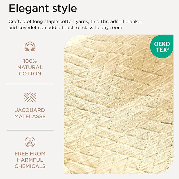 Threadmill Luxury Cotton Blankets for King Size Bed | All-Season Cozy 100% Cotton King Size Blanket |Criss Cross Jacquard Soft & Lightweight Coverlet fits California King Size Bed 104x92|Vanilla Cream