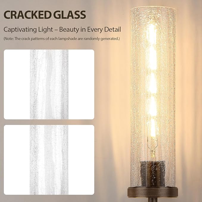 19.5" Knurled Brass Wall Sconce with Crackle Glass Tube, Bronze Bathroom Vanity Light Fixtures, Modern Lamp Lighting for Bedroom, Living Room, Hallway, Staircase, Mirror, Kitchen