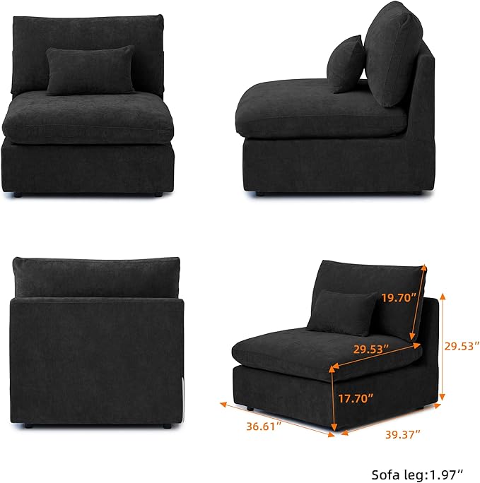 Modular Sectional Sofa Couch, 119.29" V Shaped Modular Couch with Storage Ottoman, Down Filled Convertible Sofa for Living Room, 6 Seat Wide Couches,Cushion Covers Removable,Black