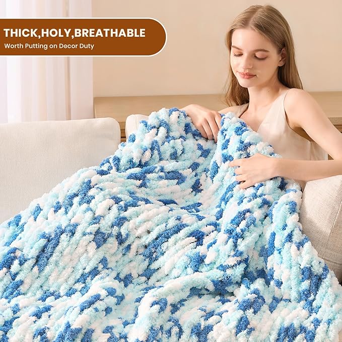 L'AGRATY Chunky Knit Blanket Throw: 60''x80'' Chenille Chunky Knitted Throw Blankets for Twin Bed Couch - Handmade Thick Cable Knit Blanket - Large Crochet Rope Blankets for Home Decor