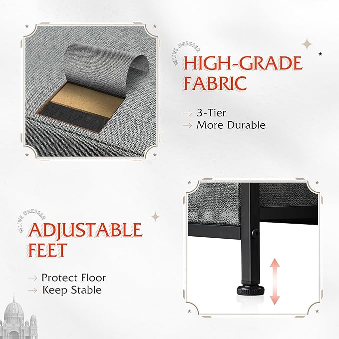 WLIVE Large Dresser for Bedroom, Fabric Dresser with 10 Drawers, Storage Tower with Fabric Bins, Double Dressers, Chest of Drawers for Closet, Living Room, Hallway, Dark Grey