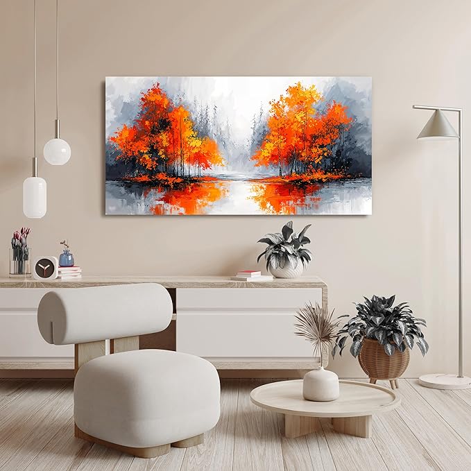 Canvas Wall Art Decor Modern Landscape Wall Art for Living Room Canvas Art Wall Decor Fall Orange Artwork for Walls Black and White Wall Art Prints Bedroom Office Home Decor Aesthetic 20" X 40"