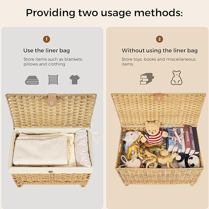 Wicker Storage Basket with Lid,Rattan Shelf Basket with Removable Liner Bag,160L Storage Bin,Storage Trunk with Heightened Feet,Storage Container for Wardrobe,Home Organizer