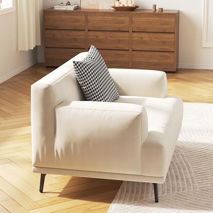 1-Seater Living Room Sofa - Modern Leisure Modular Sofa with Wooden Frame and Metal Legs, Soft Cotton-Linen Fabric, Easy to Install, Suitable for Office, Apartment, and Living Room, Grey, 41.3"