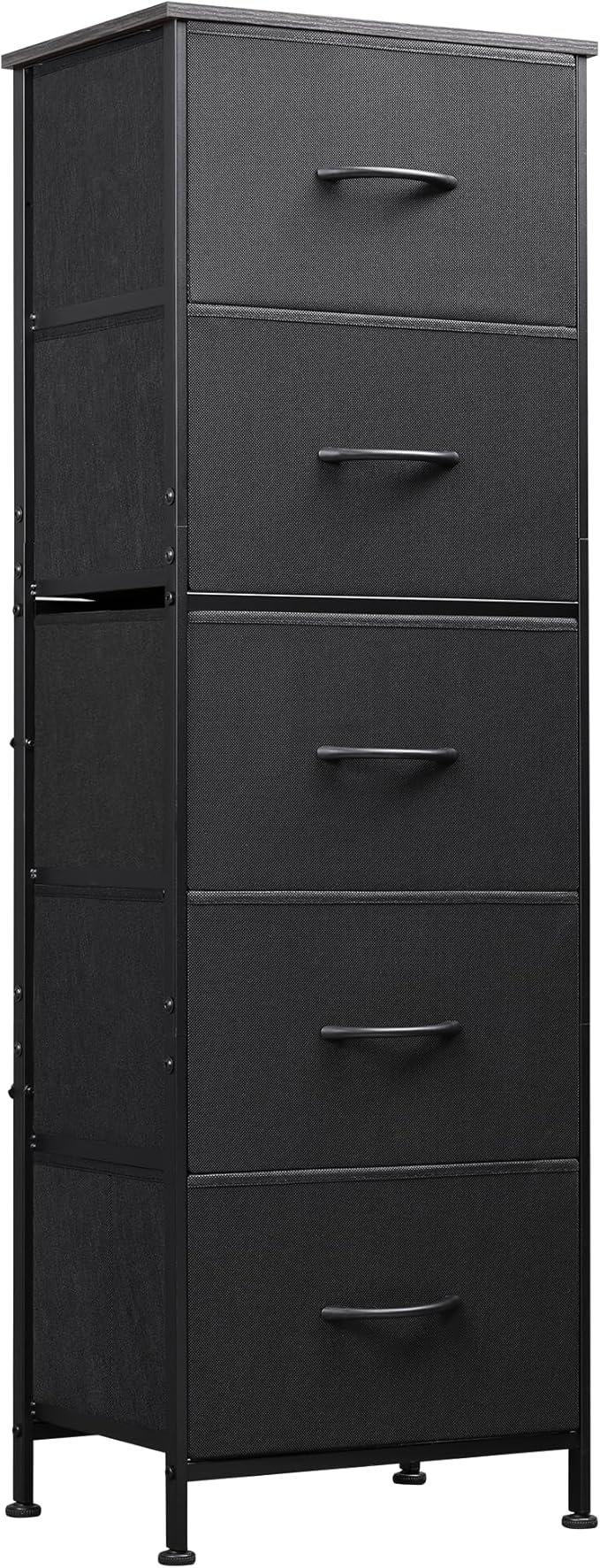 WLIVE Fabric Dresser, 5-Drawer Tall Dresser for Bedroom, Storage Organizer with Fabric Bins, Wood Top, Sturdy Steel Frame, Chest of Drawers for Closet, Hallway, Charcoal Black