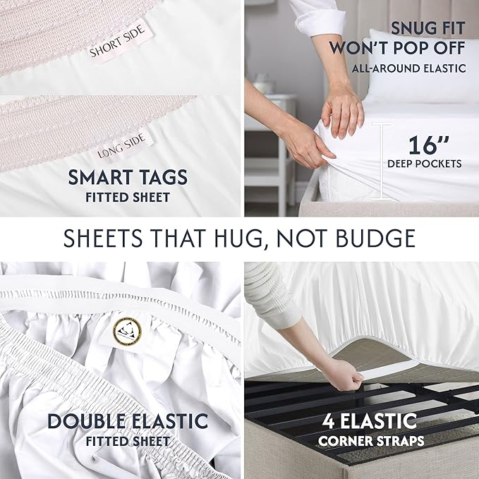 100% Egyptian Cotton Percale Sheets California King - Genuine Luxurious 400 Thread Count - Naturally Crisp, Breathable, Skin-Friendly & Cooling - Softer After Each Wash -Oeko-TEX Certified Giza