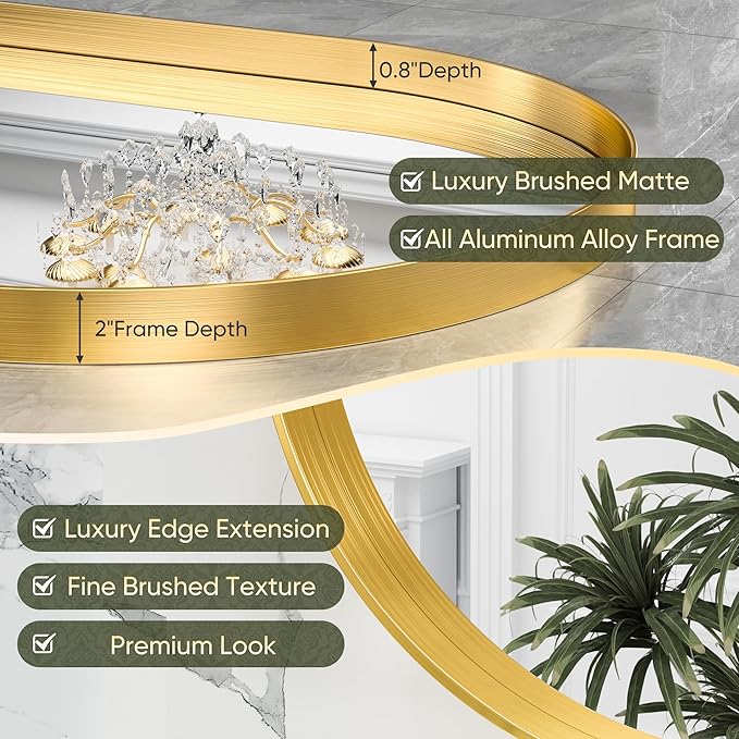 Suidia 22" x 30" Bathroom Mirror, Bathroom Vanity Mirror Metal Framed, Wall-Mounted Mirrors for Bedroom, Living Room, Entryway, Hallway, Gold, Oval Style