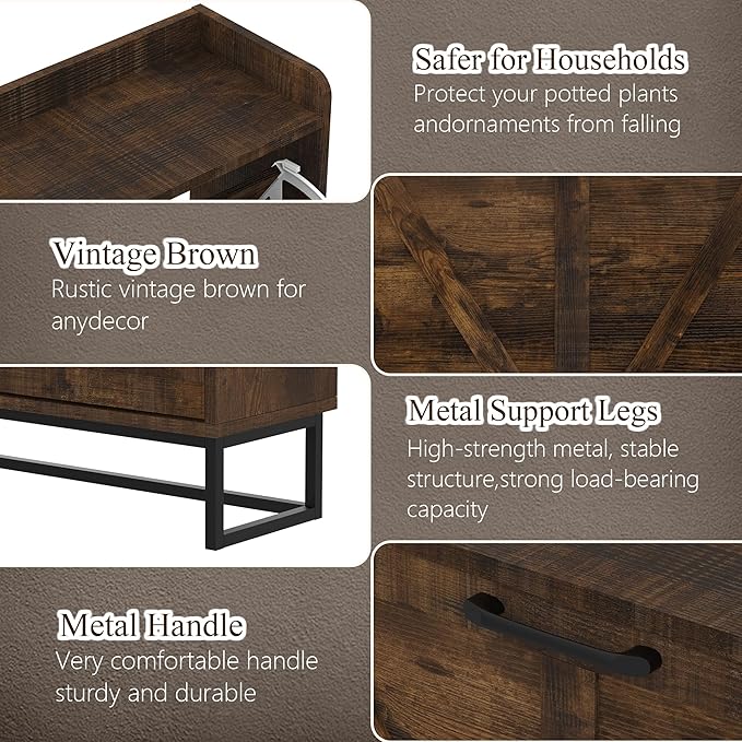 MISHAO Shoe Storage Cabinet with 4 Flip Drawers, Narrow Hidden Shoe Cabinet with Metal Legs & Adjustable Shelf, Freestanding Slim Shoe Rack Organizer for Entryway, Rustic Brown