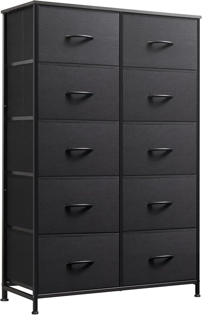 WLIVE Tall Black Dresser for Bedroom with 10 Drawers, Chest of Drawers, Dressers Bedroom Furniture, Storage Organizer Unit with Fabric Bins for Closet, Hallway, Living Room, Entryway