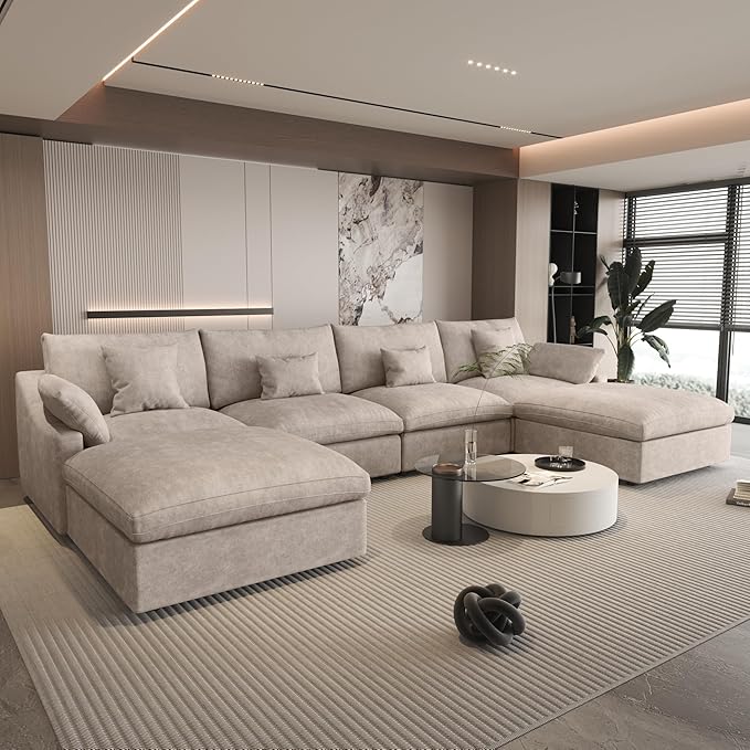 WJShome Cloud Couch Modular Sectional Sofa for Living Room, Down Filled 160" U Shaped Couch with Ottoman,Modern 6 Seater Convertible Couches,All Covers Washable&Replaceable