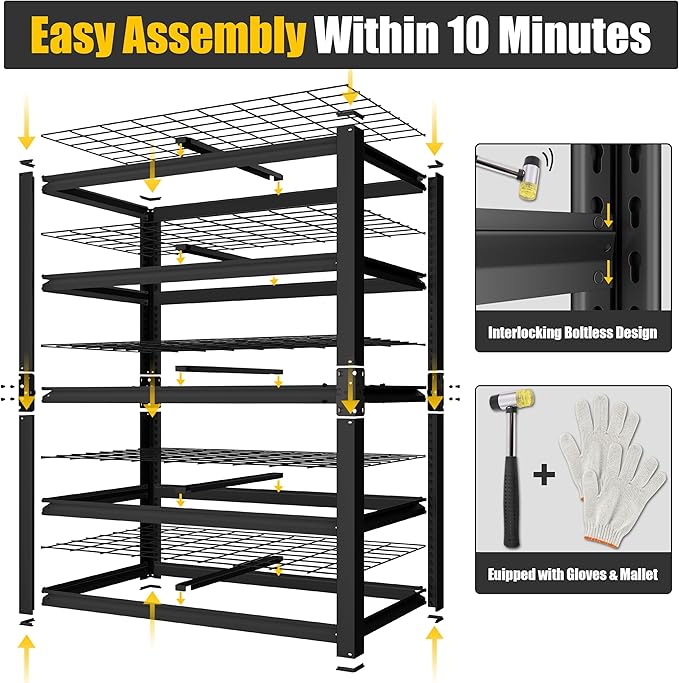 PrimeZone Heavy Duty Storage Shelves - 48" W X 18" D X 72" H Adjustable Garage Wire Shelving Unit, 5 Tier Industrial Metal Shelf Standing Utility Rack for Warehouse, Pantry, Basement, Black, 2 Pack