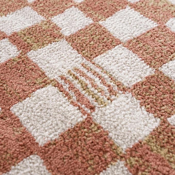Hauteloom Pertek Modern Checkered Runner Rug - Modern Geometric Carpet for Hallway, Kids Room, Nursery - Bohemian Boho Carpet - Cream, Somon - 2'7" x 7'3"
