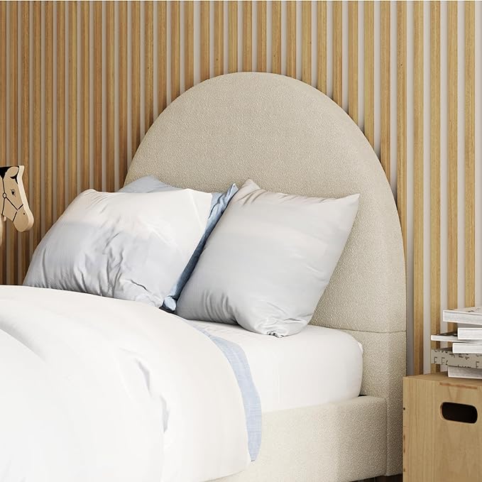 DG Casa Boucle Cloud Bed Frame with Arch Shaped Headboard, Upholstered in Soft Fabric, Platform Bed Frame with Solid Wood Legs - Boho or Modern Style - No Box Spring Needed - Twin Size