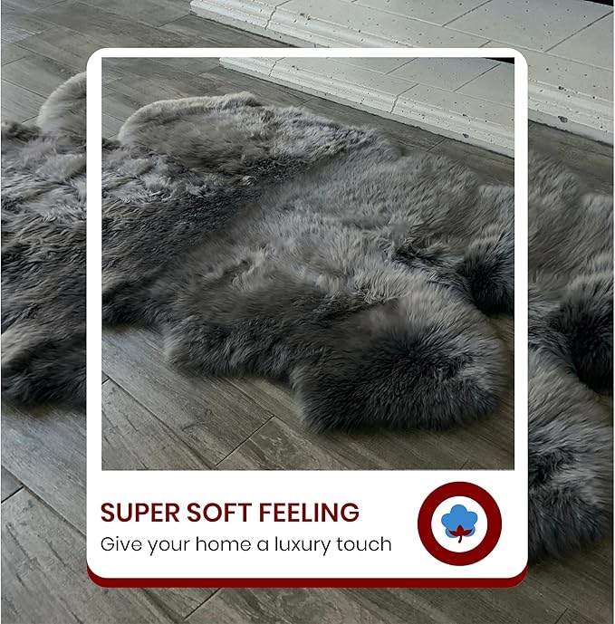 Free Shape Luxury Soft Fluffy Shag Area Rug Duo Decto 12 Pelts 6'x12', 180x360cm - Vegan Fur Ultra Soft Indoor Carpet Nursery Rugs for Bedroom Home Decor, Dark Grey