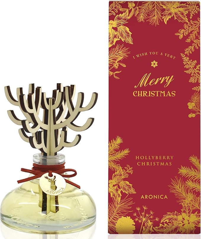 Aronica Christmas Tree Diffuser - Hollyberry Scent, Christmas Decorations Red Reed Diffuser, Cinnamon Smell Holiday Apartment Essentials, Navidad Winter Scented Aromas Home