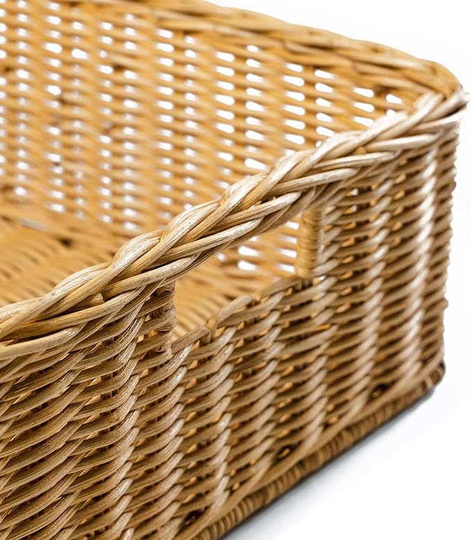 The Basket Lady Under the Bed/Basic Wicker Storage Basket, Large, 22 in L x 16.5 in W x 7 in H, Sandstone