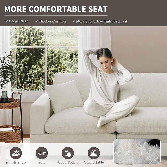 Cloud Couch Modular Sectional Sofa, 123.8" 6-Seater U Shaped Sectional Couches for Living Room, Convertible Cloud Sofa with Ottoman, Down Filled Wide & Deep Seat, Removable Washable Cushion Covers