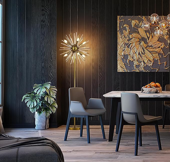 Wellmet Gold Floor Lamp for Living Room, Mid Century Modern Floor Lamps for Bedroom, Brass Finish, 65.3 Inch Tall Unique Metal Floor Lamp for Corner Decorative, Globe Shade (Gold)