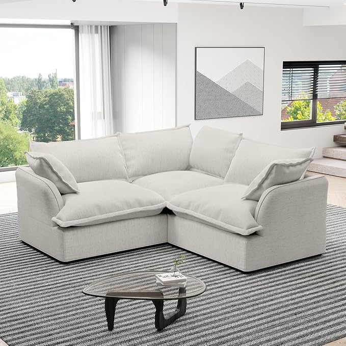 Cloud Sectional Sofa, V Shape Convertible Modular Couches, Down Fill Sectional Sofa,Detachable Couch Cushion Covers, 3 Seater Corner Sofa for Living Room,Grey