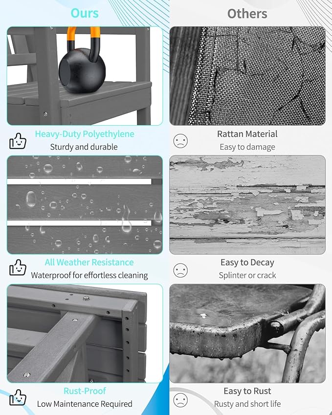 QUASCO Outdoor Patio Dining Set, 5-Piece Rectangular HDPE Dining Table with Umbrella Hole and 4 Chairs, Modern Patio Furniture Dining Sets for Poolside, Deck and Garden, Gray