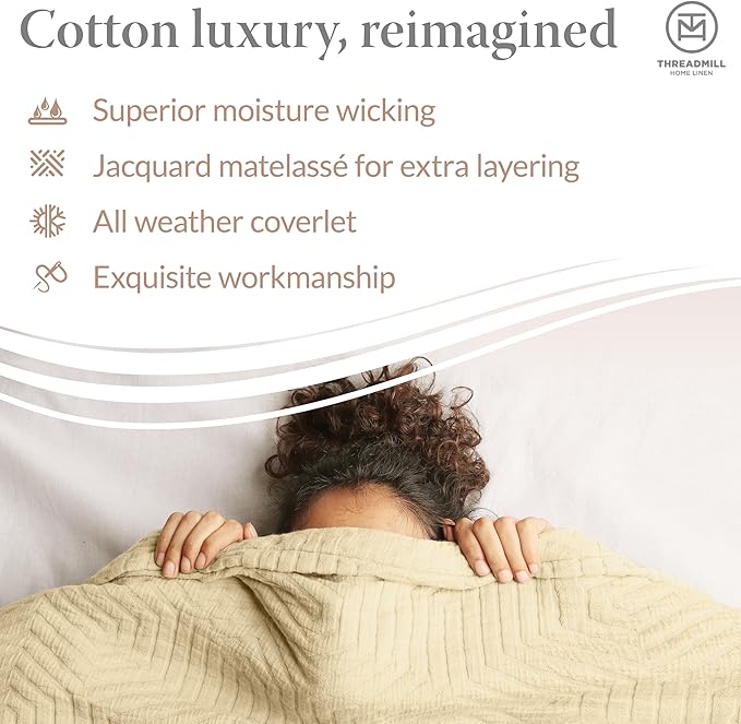 Threadmill Luxury Cotton Blankets for King Size Bed | All-Season Cozy 100% Cotton King Size Blanket | Aster Jacquard Soft & Lightweight Coverlet fits California King Size Bed, 104x92 | Vanilla Cream