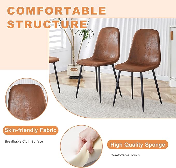 4 Chair Dining Table Set，Dinner Table Set for 4，55'' Kitchen Table and PU Leather Chairs Set of 4, 5 Piece Dining Table Set for Kitchen Dining Room