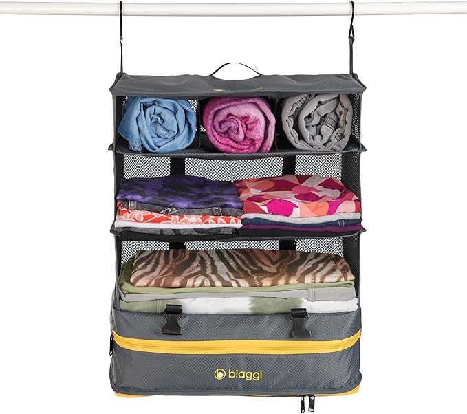 Biaggi Hangmates 3-Tiered ZipCube - Hanging Shelf Cube with Packing Compartments for Travel Organization - Lightweight and Durable - Dimensions 19”x 16” x 11.5” Opened - LARGE